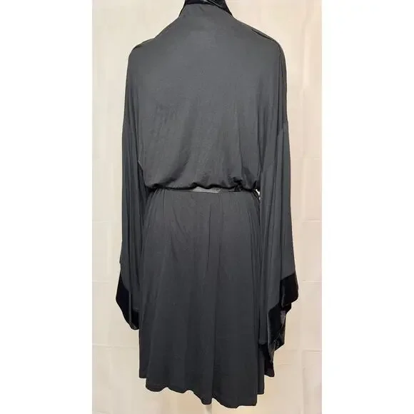 Vintage Jonquil By Diane Samandi for Neiman Marcus Black Kimono Robe sz. L - Picture 2 of 7